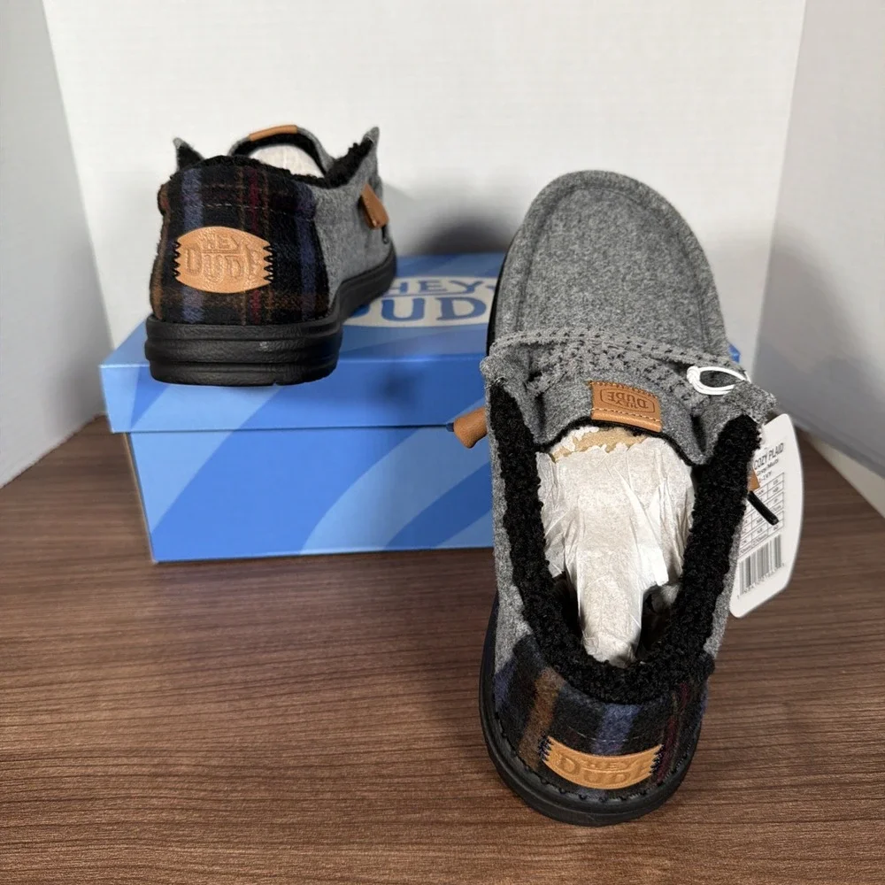 Hey Dude Wally Cozy Plaid Shoes Smoke Grey‎ Size Men's 9 44341-1VY